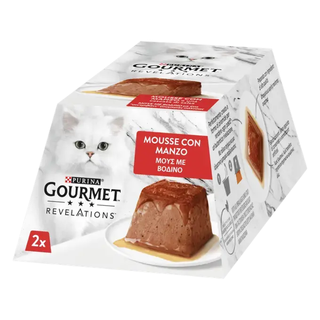 Вологий корм для котів Gourmet Revelations Мус з яловичиною та соусом повнорационный 2 шт х 57 г 12619499 - Фото 2 Вологий корм для котів Gourmet Revelations Мус з яловичиною та соусом повнорационный 2 шт х 57 г 12619499 - зображення 2
