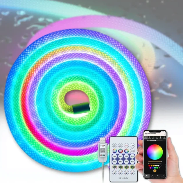 Неоновая LED RGB лента 5 м с чешуйчатым покрытием и управлением через приложение, пульт - изображение 6