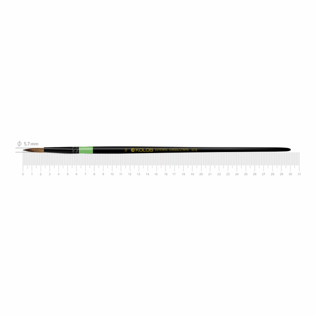 Кисть синтетика круглая Green stripe 1019 No10 длинная ручка KOLOS - Фото 1 Кисть синтетика круглая Green stripe 1019 No10 длинная ручка KOLOS - изображение 1