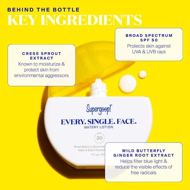 Солнцезащитный лосьон для лица spf 50 Supergoop! Every. Single. Face. Watery Lotion Sunscreen SPF 50 - Фото 3 Солнцезащитный лосьон для лица spf 50 Supergoop! Every. Single. Face. Watery Lotion Sunscreen SPF 50 - изображение 3