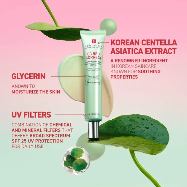 Коректовий крем проти недосконалостей шкіри Erborian CC Red Correct spf 25 15 мл - Фото 8 Коректовий крем проти недосконалостей шкіри Erborian CC Red Correct spf 25 15 мл - зображення 8