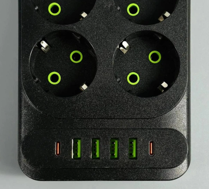 Удлинитель сетевой UA Power F33U, 6 розеток, 4USB, 2Type-C, 6 м, черный - Фото 5 Удлинитель сетевой UA Power F33U, 6 розеток, 4USB, 2Type-C, 6 м, черный - изображение 5