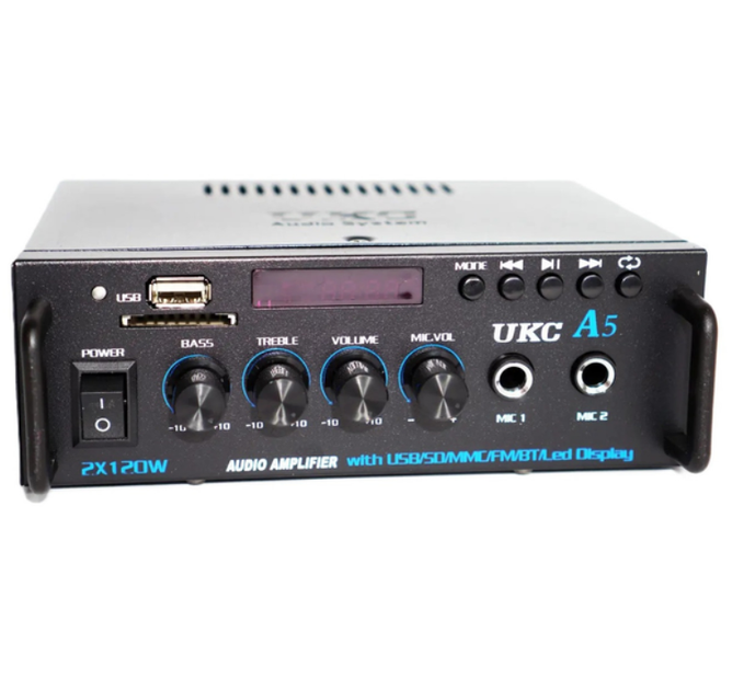 Підсилювач звуку UKC А5 USB, SD CARD, FM, AUX, 2CH - Фото 2 Підсилювач звуку UKC А5 USB, SD CARD, FM, AUX, 2CH - зображення 2
