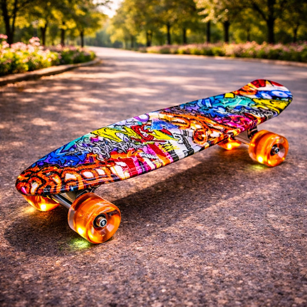 Пенни борд Orange Graffiti светящиеся колеса - Фото 1 Пенни борд Orange Graffiti светящиеся колеса - изображение 1
