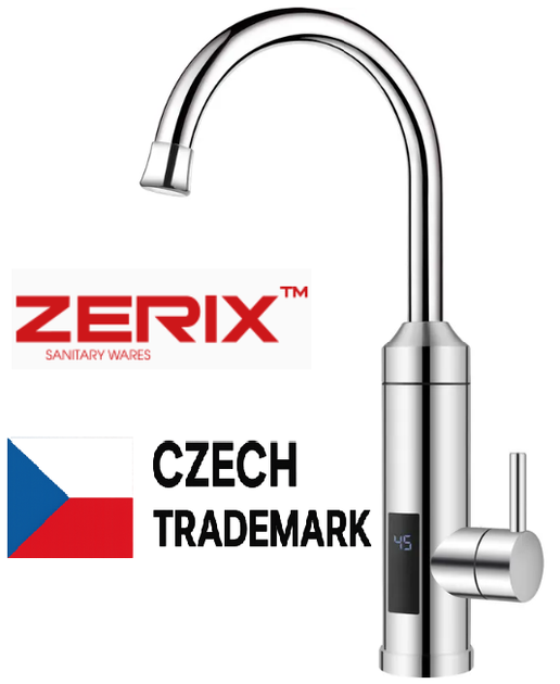 Кран водонагреватель электрический Zerix из нержавеющей стали на кухню с индикатором температуры смеситель с подогревом воды (5576) - изображение 2