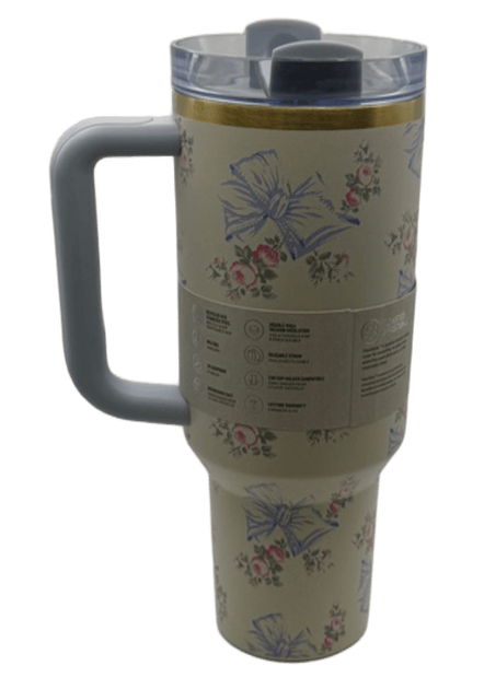 Термос термокружка Stanley Quencher H2.0 Tumbler из нержавеющей стали 1,18 л Vintage Blue Bow KT6007857 - изображение 8