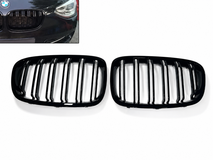 Подвійна решітка радіатора ГРИЛЬ M-стиль BMW 1 F20 F21 2011-2014 дорестайл чорний глянець - зображення 2