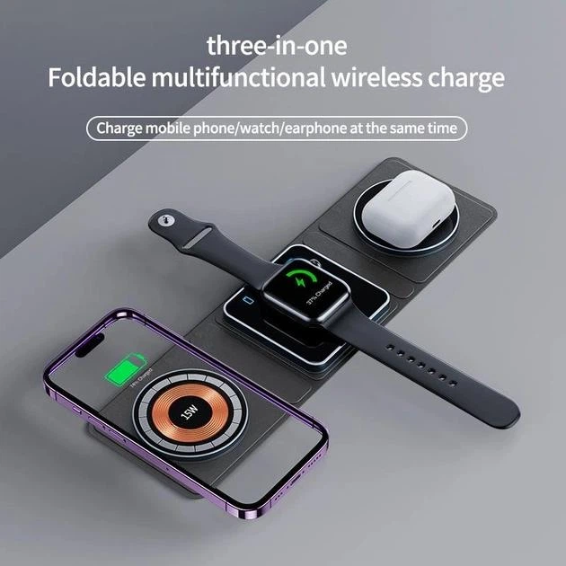 Беспроводная зарядная док-станция Qi 3in1 Foldable Magnetic Wireless Charger XYJ X8 Phone Apple Watch AirPods - Фото 5 Беспроводная зарядная док-станция Qi 3in1 Foldable Magnetic Wireless Charger XYJ X8 Phone Apple Watch AirPods - изображение 5