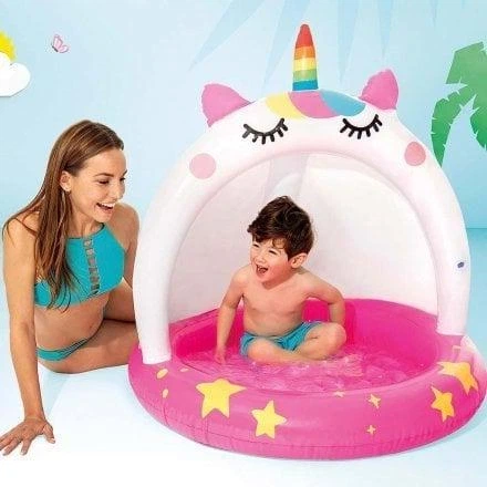 Детский надувной бассейн Intex 58438 Единорог белый со навесом 102х102 см (21-9-58438) - изображение 2