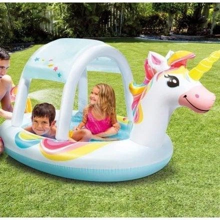 Детский надувной бассейн Intex 58435 Unicorn с навесом и фонтаном белый 254х132х109 см (21-9-58435) - изображение 5