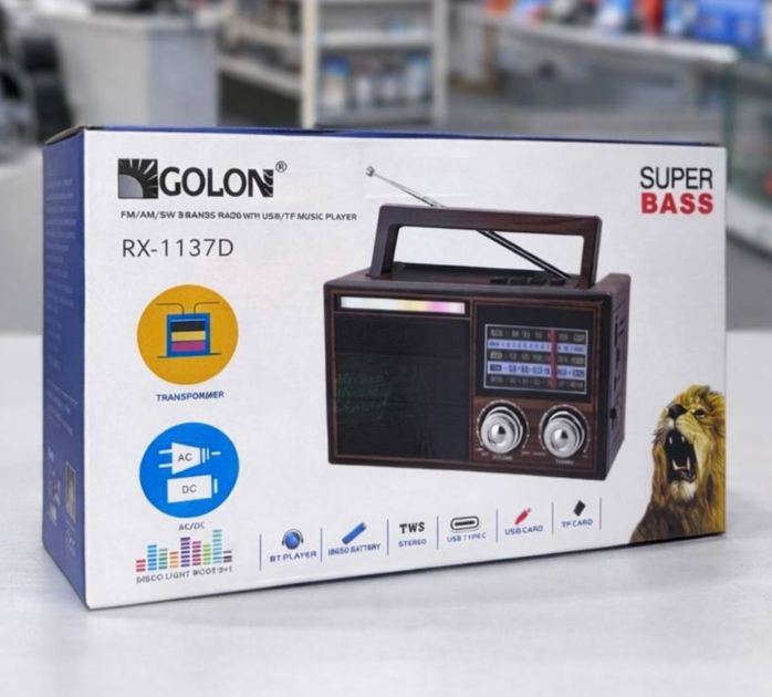 Ретро радиоприемник Golon RX-1137D – FM/AM/SW Bluetooth USB аккумуляторный Super Bass - изображение 2