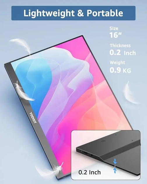 Портативный монитор Yodoit 15.6" IPS Full HD Сенсорный мобильный второй экран Type-C Mini HDMI Smart Cover Черный - изображение 8