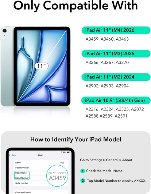 Чехол-клавиатура ESR Flex для iPad Air 11" (M4/M2/M1): магнитная съемная конструкция, большой трекпад, Bluetooth, темно-серый - изображение 3