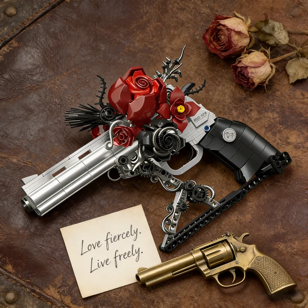 Конструктор Rose Revolver — механічний револьвер з трояндами, 631 деталь, декоративна STEM модель - зображення 2