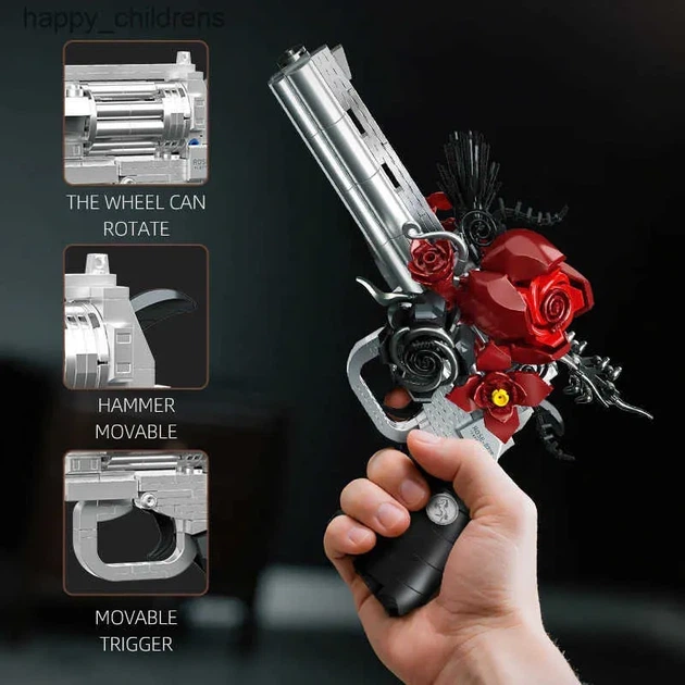 Конструктор Rose Revolver — механічний револьвер з трояндами, 631 деталь, декоративна STEM модель - зображення 6