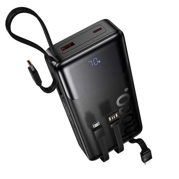 УМБ Зовнішній акумулятор Павербанк HOCO J156A 20000 mAh 22.5W USB/Type-C із швидкою зарядкою PD20W+QC3.0 та вбудованими кабелями USB/Micro/Type-C/Lightning Black - зображення 4