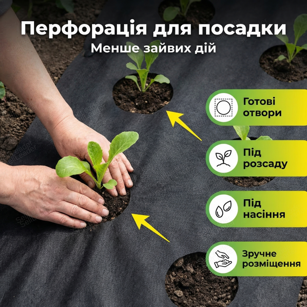 Агроволокно 1.6х5м 50г/м² для полуниці овочів спанбонд УФ стабілізація полотно перфороване щільне чорне - Фото 6 Агроволокно 1.6х5м 50г/м² для полуниці овочів спанбонд УФ стабілізація полотно перфороване щільне чорне - зображення 6