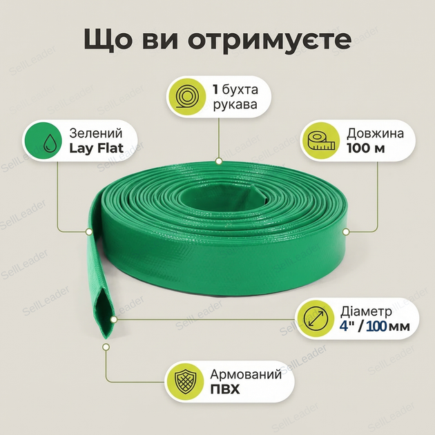 Шланг рукав 100мм 4" 100м ПВХ Lay Flat напорный 5 бар армированный для полива сада дома дачи газона - Фото 9 Шланг рукав 100мм 4" 100м ПВХ Lay Flat напорный 5 бар армированный для полива сада дома дачи газона - изображение 9