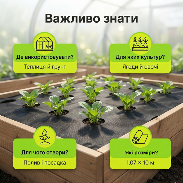 Агроволокно 1.07х10м 50г/м² перфороване для полуниці овочів спанбонд УФ стабілізація полотно чорне щільне - зображення 4
