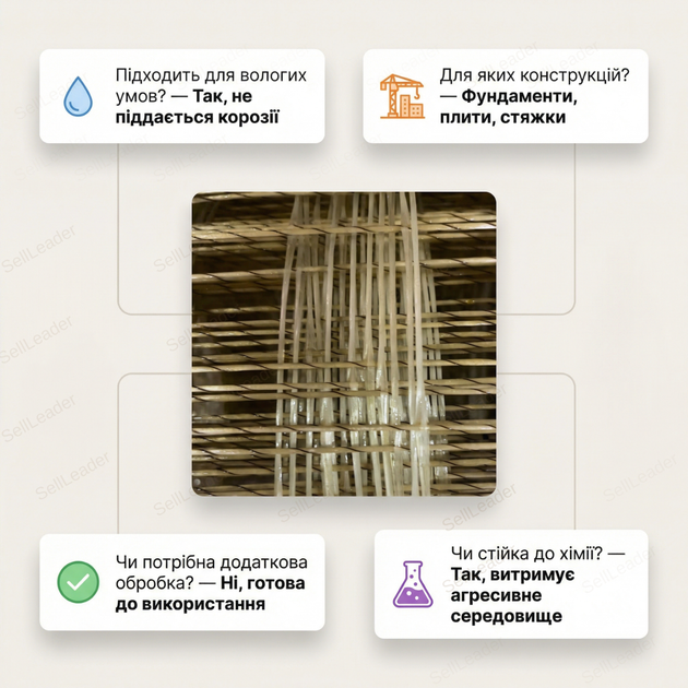 Сітка композитна Майстер 1х25м комірка 50х50мм армосітка діаметр 2мм для стяжки фундаменту будови рулон - зображення 4