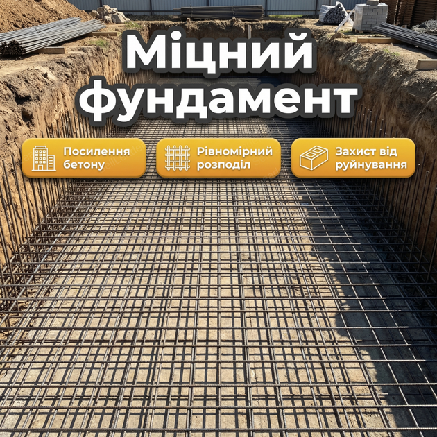 Сітка композитна Майстер 1х50м комірка 100х100мм армосітка діаметр 2мм для стяжки фундаменту glasspro рулон - зображення 7