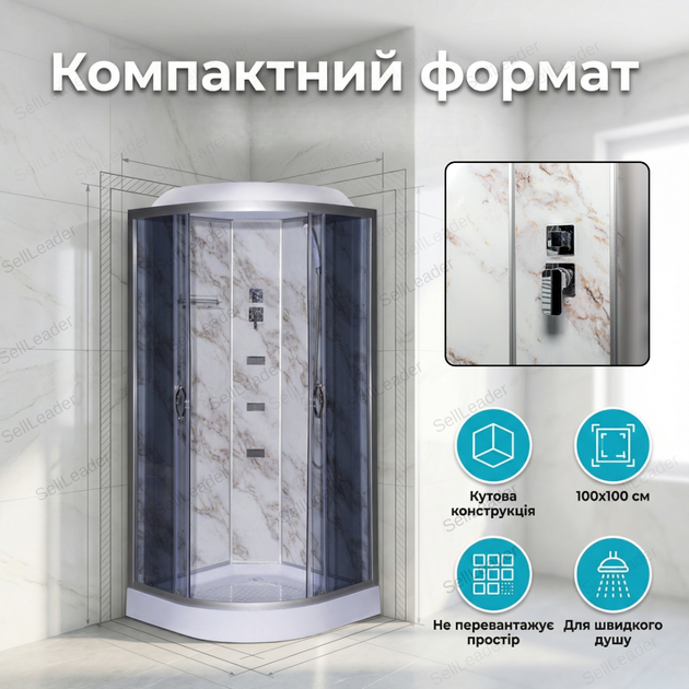 Душевой бокс TKF 100x100х215 см квадратный гидробокс для ванны дома дочи отеля душевая кабина стекло 5 мм - изображение 7