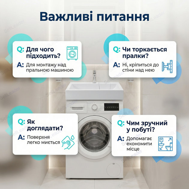 Умывальник Insana Lorena 60x60x12см для ванной комнаты на стиральную машину искусственный камень квадратный - изображение 4