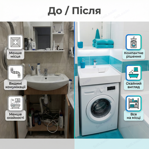 Умывальник Insana Lorena 60x60x12см для ванной комнаты на стиральную машину искусственный камень квадратный - изображение 5