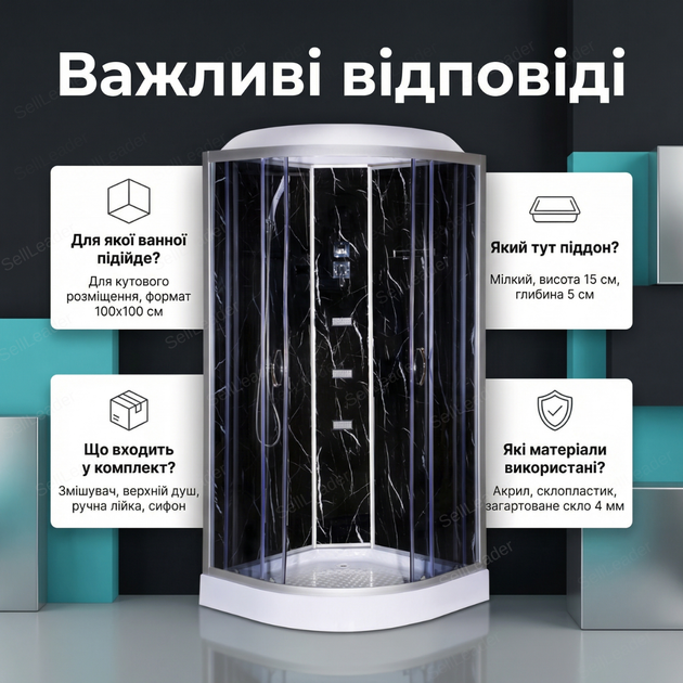 Душевая кабина TKF 100x100x215см угловой гидробокс акриловый поддон 15см тонированное стекло гидромассаж для дома - изображение 4
