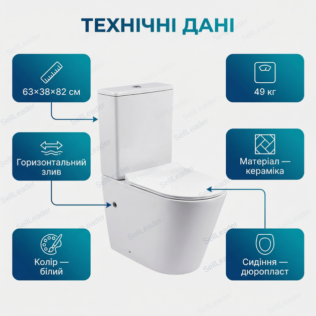 Унитаз Insana Oleo 63х38х82см компакт без ободка керамический моноблок горизонтальный слив с микролифтом - изображение 3