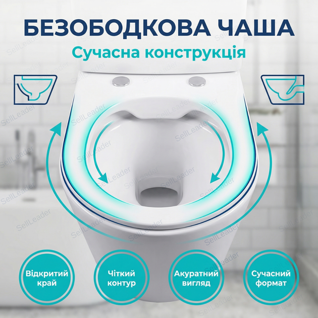 Унитаз Insana Oleo 63х38х82см компакт без ободка керамический моноблок горизонтальный слив с микролифтом - изображение 6