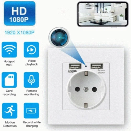 WiFi камера в виде розетки 1080P HD запись движения звук P2P мобильное приложение MicroSD до 128ГБ Белый - изображение 2