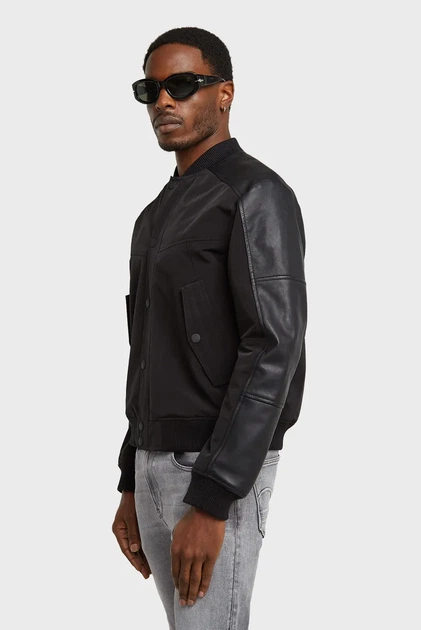 Чоловічий чорний бомбер Varsity leather jkt G-Star S D26928,C408 - изображение 3