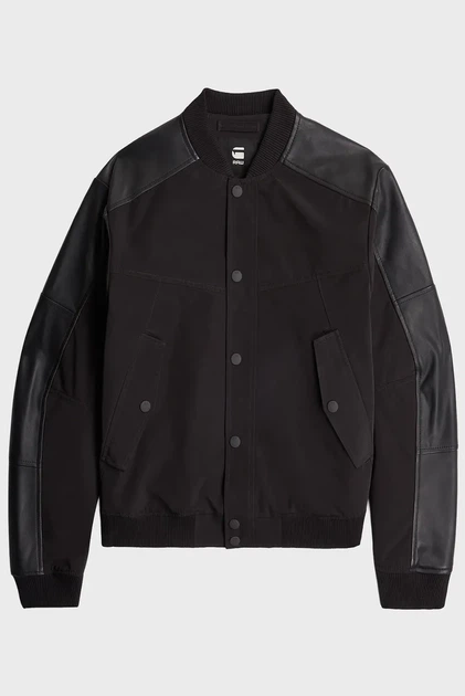 Чоловічий чорний бомбер Varsity leather jkt G-Star S D26928,C408 - изображение 7