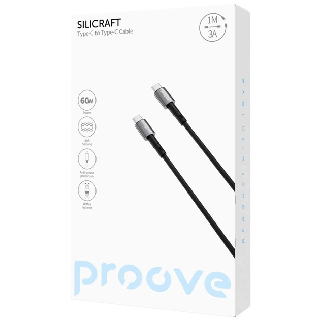 Кабель Proove Silicraft Type-C to Type-C 60W (1m) black - Фото 1 Кабель Proove Silicraft Type-C to Type-C 60W (1m) black - зображення 1
