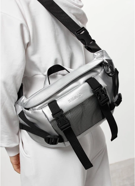 Большая женская поясная сумка бананка из экокожи SAMBAG Серебристая (5455038721) - Фото 4 Большая женская поясная сумка бананка из экокожи SAMBAG Серебристая (5455038721) - изображение 4