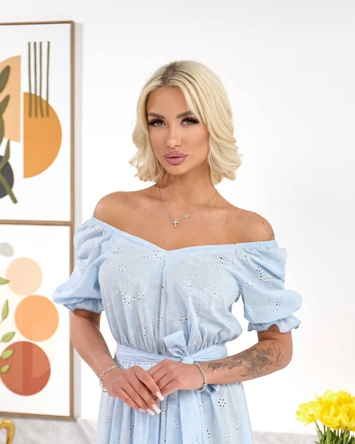 Жіноча літня сукня з рукавом-ліхтариком та паском Uaclothes 50 Блакитний (like37871-183021358) - изображение 2