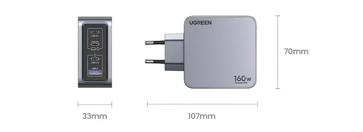 Потужний зарядний пристрій UGREEN Nexode Pro 160W GaN (X763) зарядка для ноутбука. телефона, MacBook - зображення 9