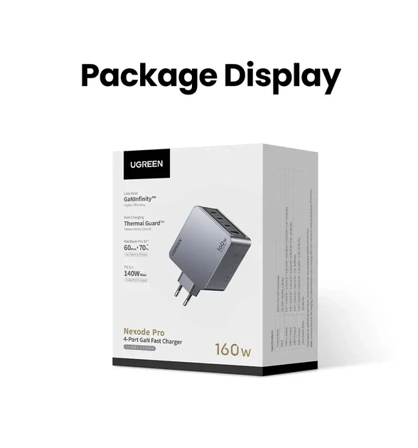 Потужний зарядний пристрій UGREEN Nexode Pro 160W GaN (X763) зарядка для ноутбука. телефона, MacBook - зображення 10