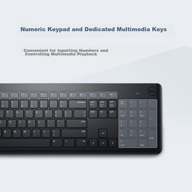 Бездротовий комплект клавіатури та миші DELL KM3322W, комплект клавіатури та миші для офісного та домашнього використання, мультимедійний комплект клавіатури та миші, чорний з бездротовим приймачем 2.4G - изображение 3