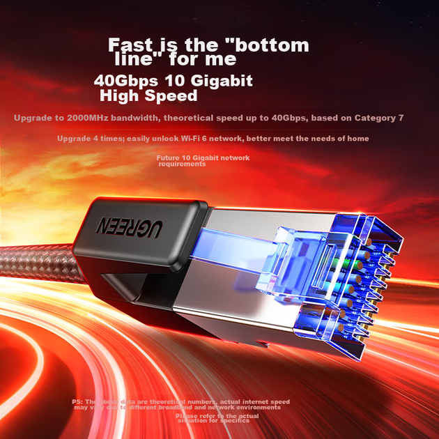 Кабель Ethernet UGREEN Cat8, чиста мідь, екранований, гігабітний, 8-жильний, патч-корд, 3 м, модель 80432 - Фото 5 Кабель Ethernet UGREEN Cat8, чиста мідь, екранований, гігабітний, 8-жильний, патч-корд, 3 м, модель 80432 - зображення 5