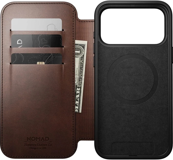Etui z klapką Nomad Modern Leather Folio Horween Magsafe do iPhone 17 Pro Max Brązowe (856504014100) - obraz 3