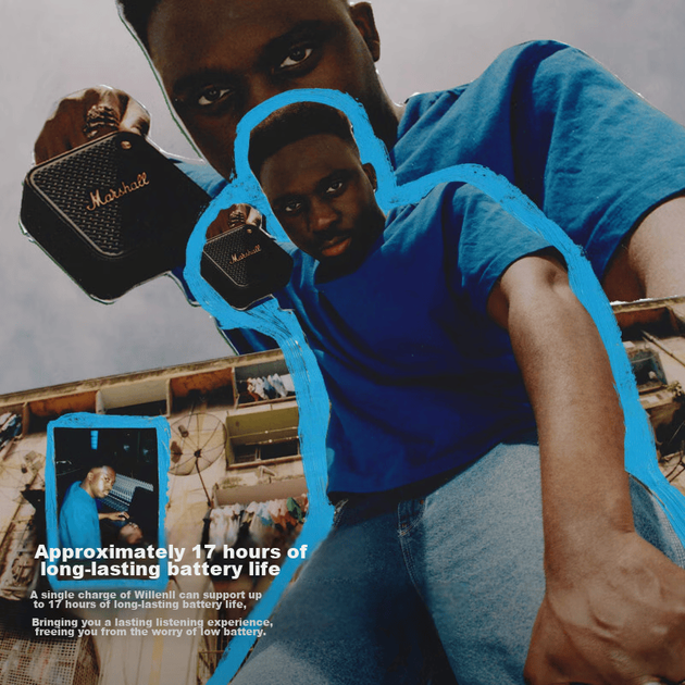 Портативная беспроводная Bluetooth-колонка Marshall WILLEN II, пыле- и водонепроницаемая, с длительным временем автономной работы, небольшой динамик, подарок на праздник, черно-золотой цвет. - Фото 4 Портативная беспроводная Bluetooth-колонка Marshall WILLEN II, пыле- и водонепроницаемая, с длительным временем автономной работы, небольшой динамик, подарок на праздник, черно-золотой цвет. - изображение 4