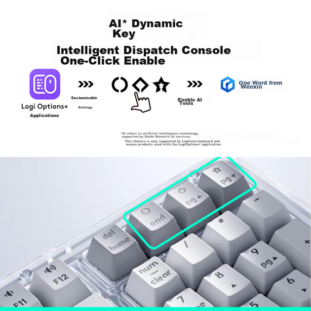 Logitech ALTO KEYS K98M Amber Series Налаштовувана бездротова механічна клавіатура зі штучним інтелектом, гарячою заміною, мармурові перемикачі, синьо-фіолетовий колір, 98 клавіш - зображення 7