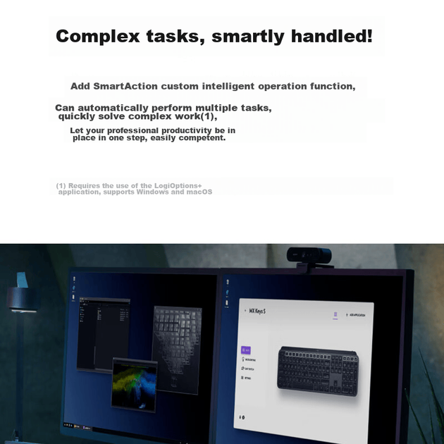 Бездротова Bluetooth-клавіатура Logitech MX Keys S, надтонка повнорозмірна, ергономічний дизайн, розумне підсвічування, з бездротовим приймачем, чорна, 108 клавіш - зображення 5