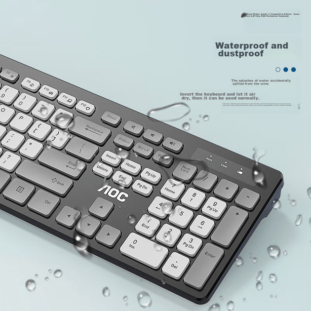 Беспроводная клавиатура и мышь AOC KM720, компьютерная клавиатура, контрастные цвета, влагозащитный дизайн, клавиатура для бизнеса, офиса и дома, белая. - Фото 2 Беспроводная клавиатура и мышь AOC KM720, компьютерная клавиатура, контрастные цвета, влагозащитный дизайн, клавиатура для бизнеса, офиса и дома, белая. - изображение 2