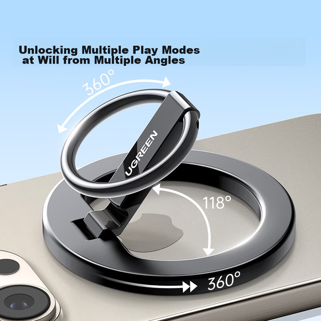 Магнитная подставка для телефона UGREEN MagSafe с кольцевым держателем, вращающаяся на 360°, складная, портативная, из сплава, подходит для iPhone 17/16 и Huawei Mate 70. - Фото 6 Магнитная подставка для телефона UGREEN MagSafe с кольцевым держателем, вращающаяся на 360°, складная, портативная, из сплава, подходит для iPhone 17/16 и Huawei Mate 70. - изображение 6