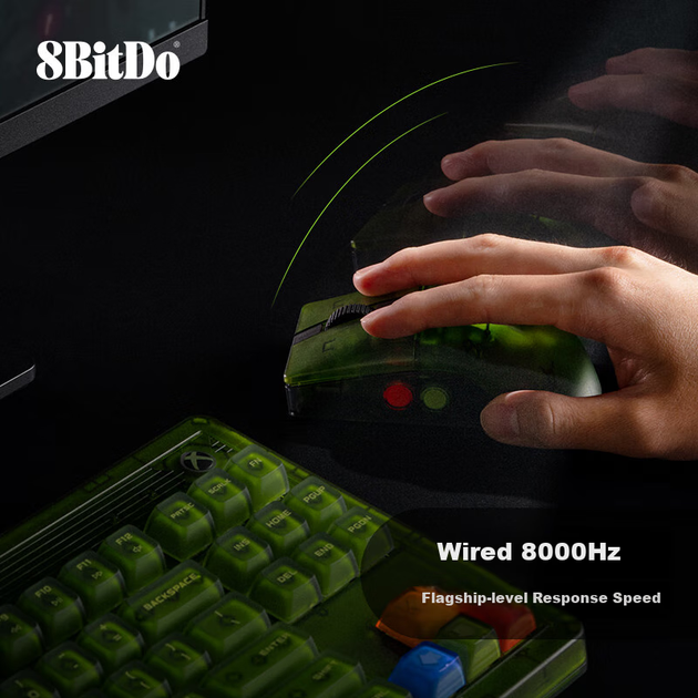 Миша 8BitDo Retro R8X, авторизована Microsoft, зелена прозора, трирежимна Bluetooth та дротова, сенсор 3395, частота опитування 8K, програмована ретро-миша, кобрендована для Xbox - зображення 6