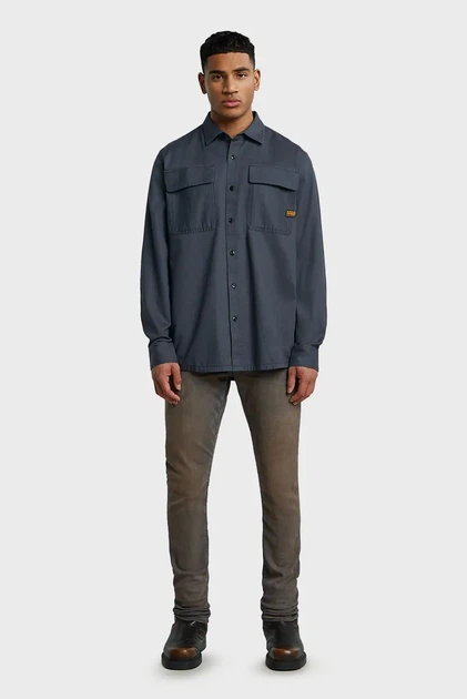 Чоловіча темно-синя сорочка CPO Regular Shirt l/s G-Star L D23583,D913 - изображение 2