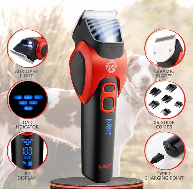 Машинка для стрижки тварин VGR V-208 Red - Фото 3 Машинка для стрижки тварин VGR V-208 Red - зображення 3